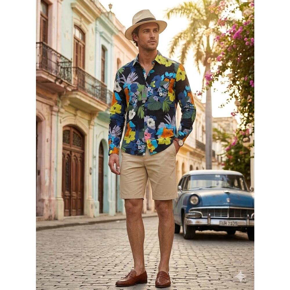 Paisley & Gray Slim Fit Tropical Maximalist Men's Button Down Tropical Black XXL